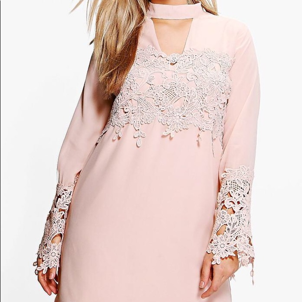 Boohoo Plus Eva Choker Detail Crochet Shirt Dress